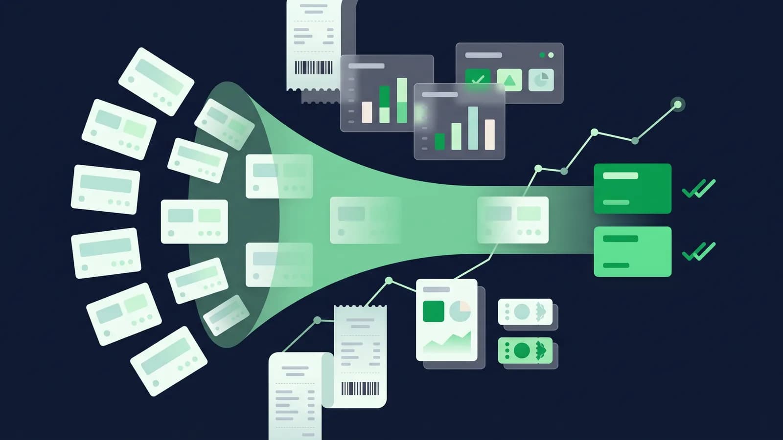 Illustration of ten candidate panels narrowing through a funnel to a shortlist of two.