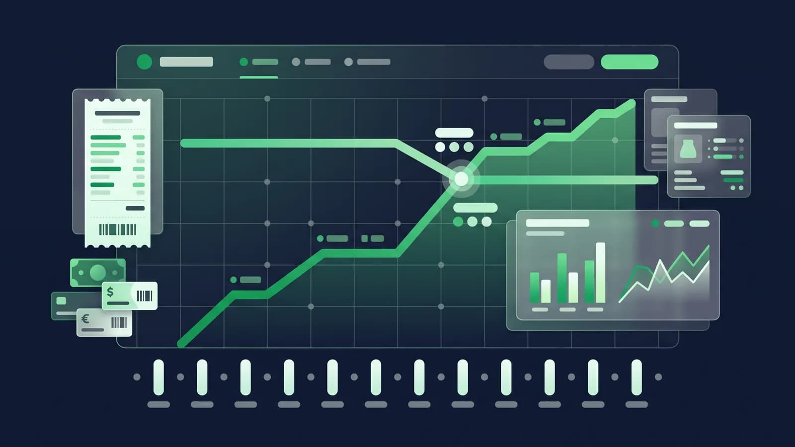 Illustration of a free plan's stepped cost line crossing a flat subscription line over twelve months.