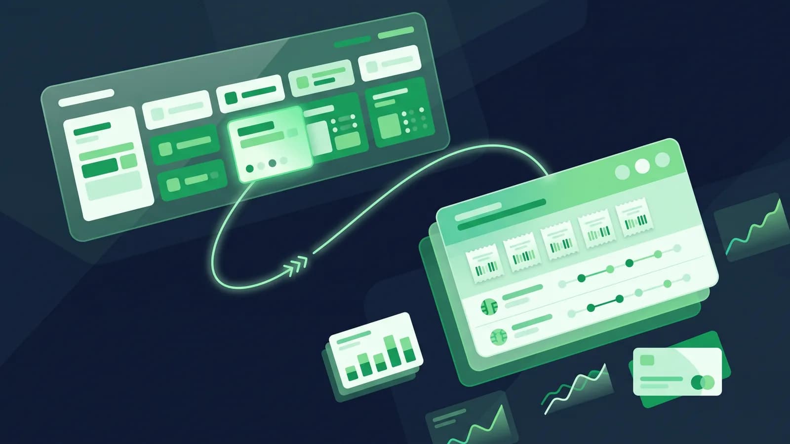 Illustration of one summary cell drilled down into a detailed transaction card.