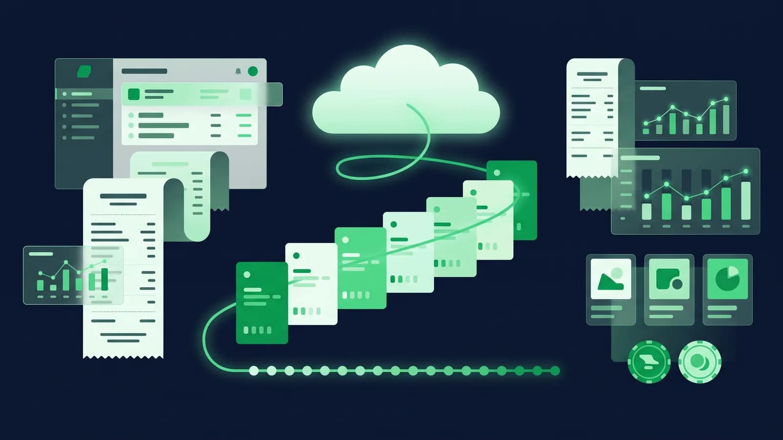 Illustration of eight queued bills flushing to the cloud in their original order.