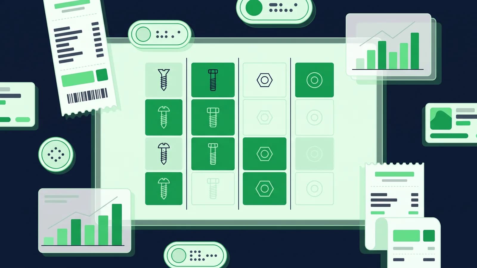 Illustration of a matrix showing which hardware each shop type needs and which it can skip.
