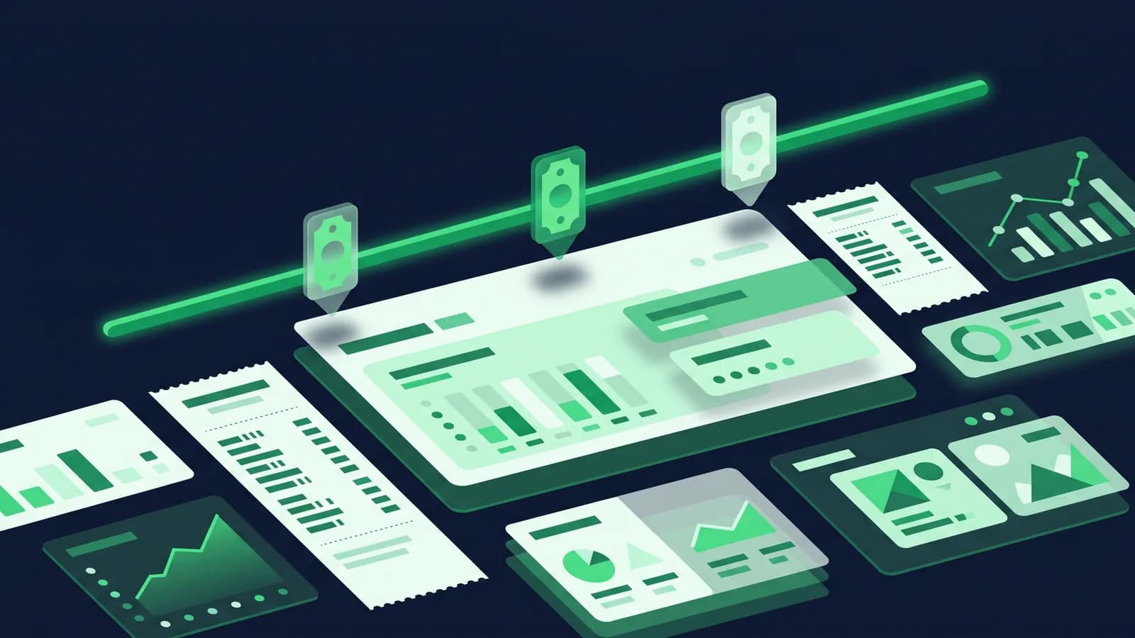 Illustration of payment settlements landing on a balance panel at different intervals.
